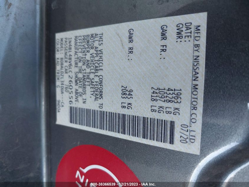 2020 NISSAN ALTIMA S - 1N4BL4BV6LC260556