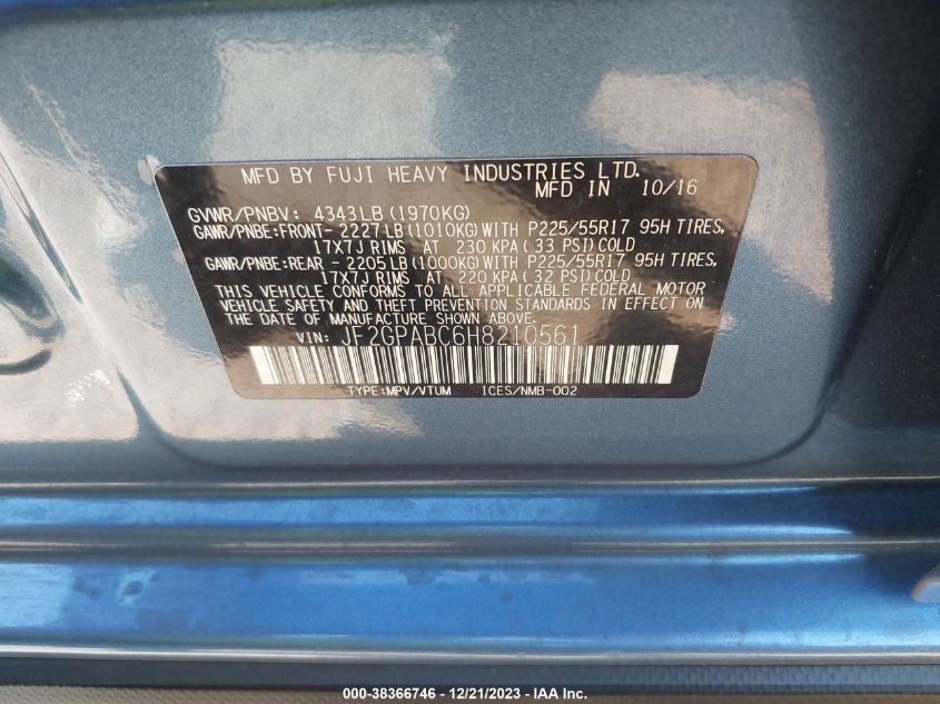2017 SUBARU CROSSTREK PREMIUM - JF2GPABC6H8210561