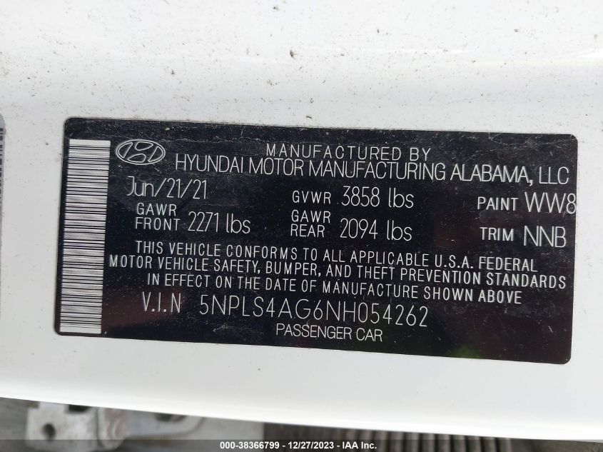 2022 HYUNDAI ELANTRA SEL - 5NPLS4AG6NH054262