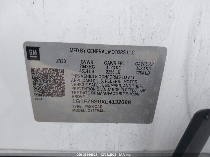 2020 CHEVROLET BOLT EV PREMIER - 1G1FZ6S0XL4132088