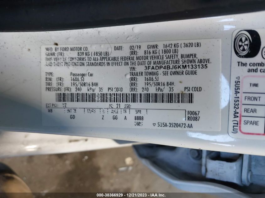 2019 FORD FIESTA SE - 3FADP4BJ6KM133135