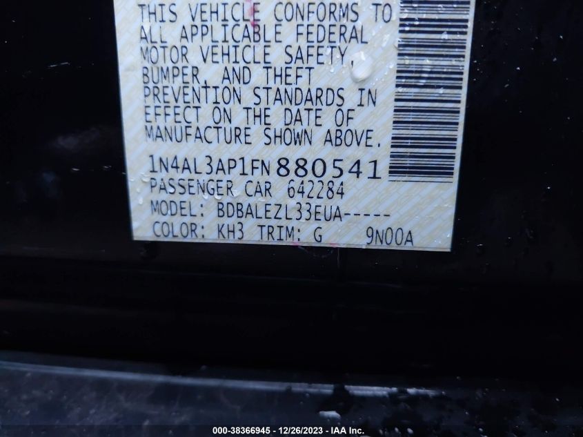 2015 NISSAN ALTIMA 2.5/2.5 S/2.5 SL/2.5 SV - 1N4AL3AP1FN880541