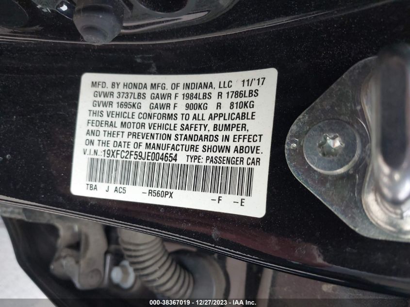 2018 HONDA CIVIC LX - 19XFC2F59JE004654