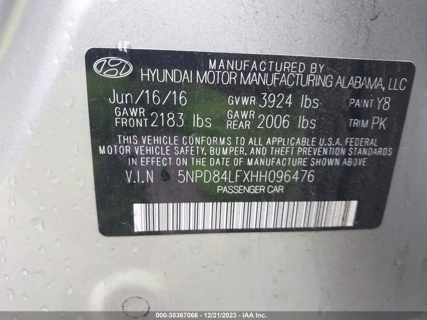 VIN 5NPD84LFXHH096476 2017 HYUNDAI ELANTRA SE/VALUE/LIMITED