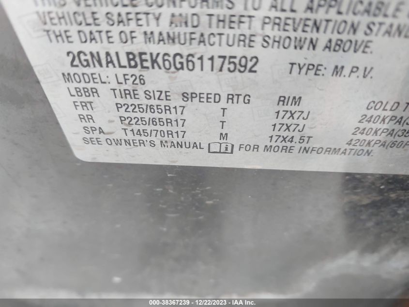 2016 CHEVROLET EQUINOX LS - 2GNALBEK6G6117592