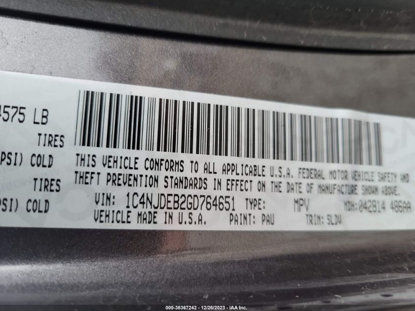 2016 JEEP COMPASS LATITUDE - 1C4NJDEB2GD764651