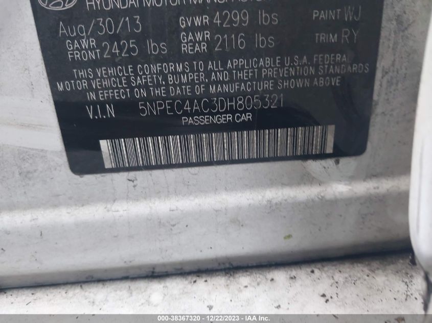 2013 HYUNDAI SONATA SE - 5NPEC4AC3DH805321