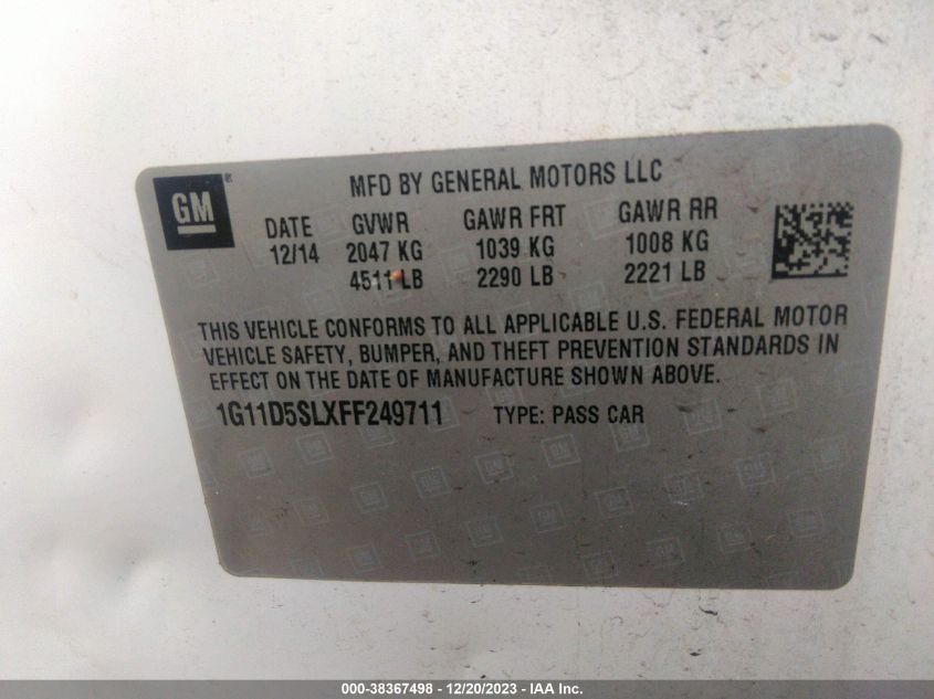 2015 CHEVROLET MALIBU 2LT - 1G11D5SLXFF249711