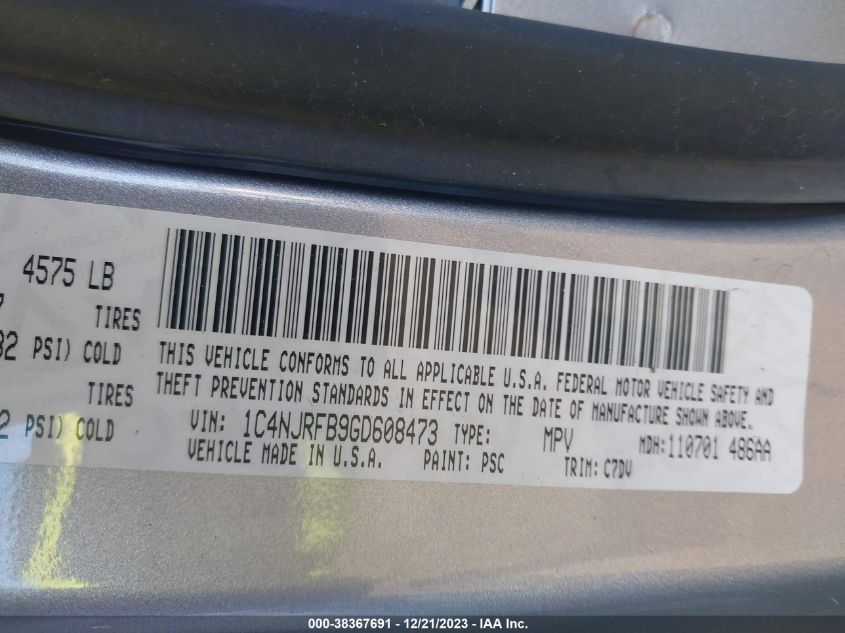 2016 JEEP PATRIOT LATITUDE - 1C4NJRFB9GD608473