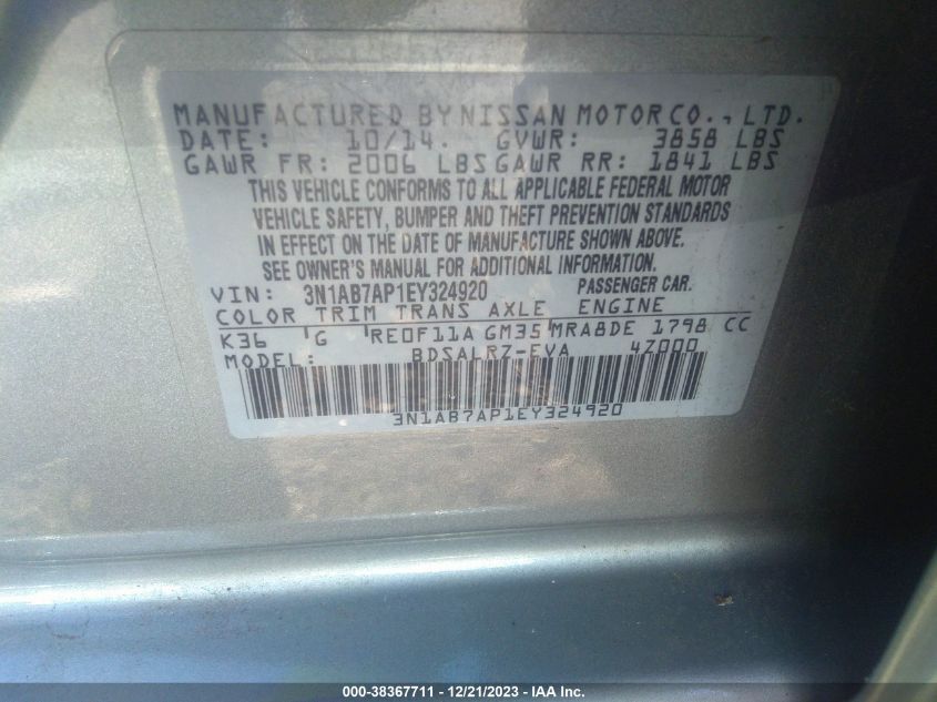 2014 NISSAN SENTRA SR - 3N1AB7AP1EY324920