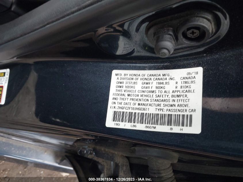 2HGFC2F59JH603611 | 2018 HONDA CIVIC