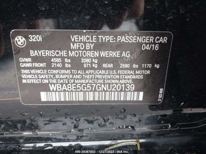 2016 BMW 320I XDRIVE - WBA8E5G57GNU20139