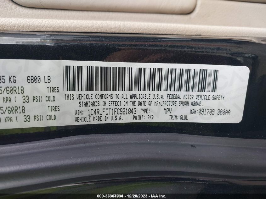 2015 JEEP GRAND CHEROKEE OVERLAND - 1C4RJFCT1FC921843