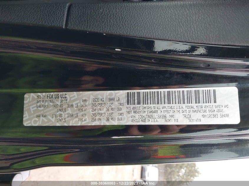 VIN 1C6HJTAG5LL160396 2020 JEEP GLADIATOR SPORT