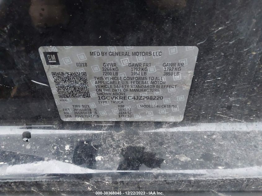 2018 CHEVROLET SILVERADO 1500 K1500 LT - 1GCVKREC4JZ298220