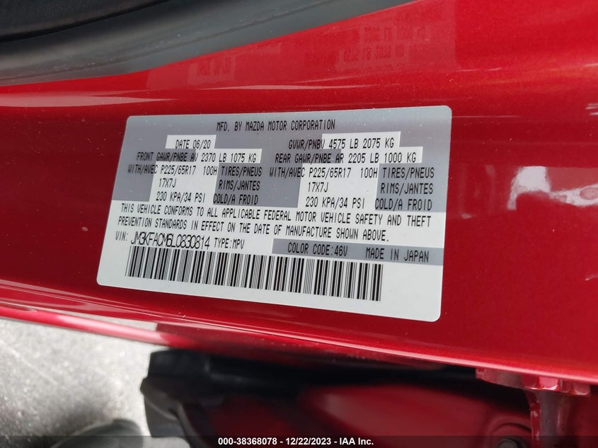 VIN JM3KFACM6L0830814 2020 MAZDA CX-5 TOURING