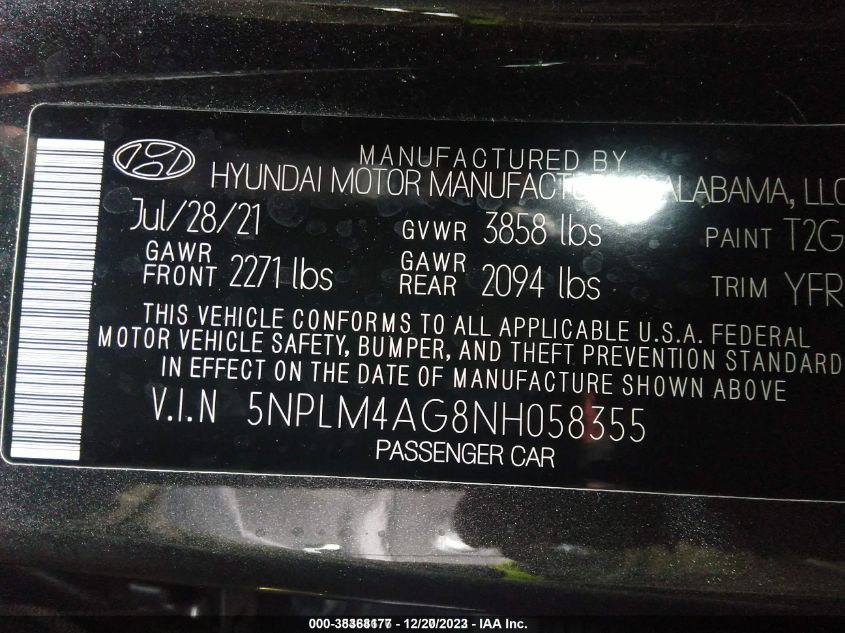 2022 HYUNDAI ELANTRA SEL - 5NPLM4AG8NH058355