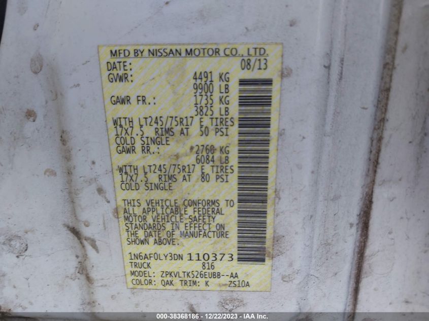 2013 NISSAN NV CARGO NV3500 HD SV V8 1N6AF0LY3DN110373