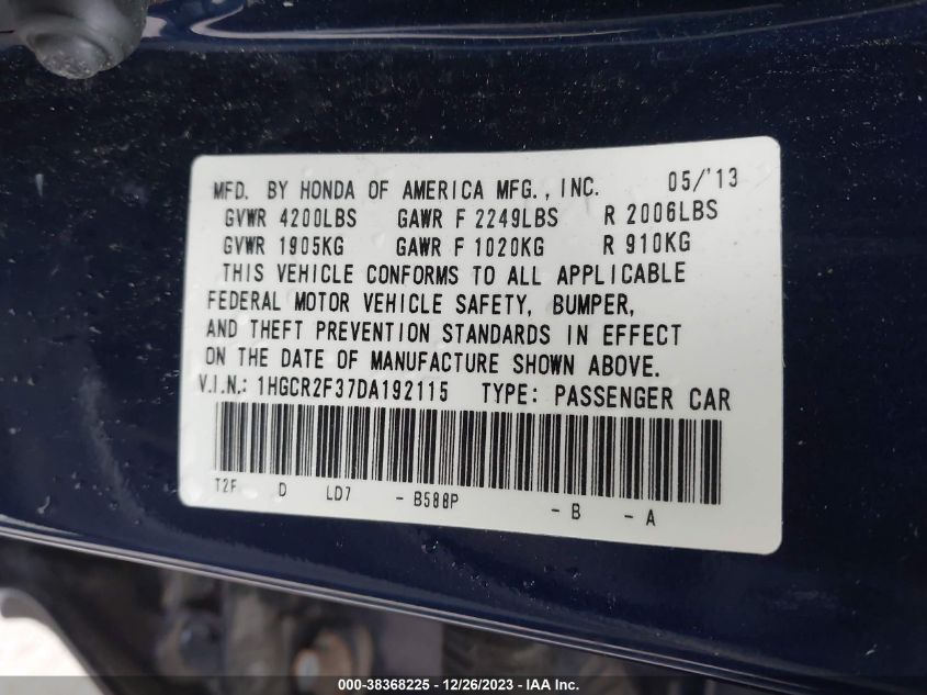 2013 HONDA ACCORD LX - 1HGCR2F37DA192115