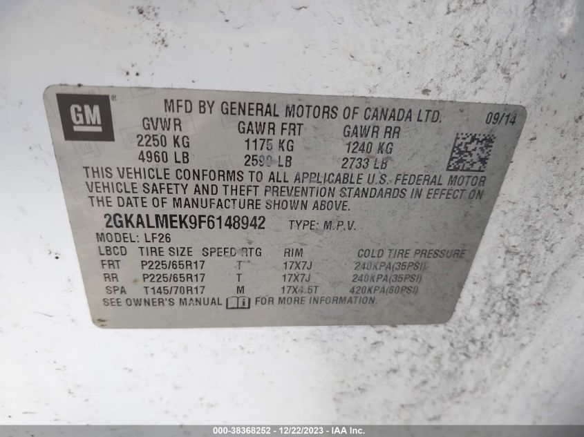 2015 GMC TERRAIN SLE - 2GKALMEK9F6148942