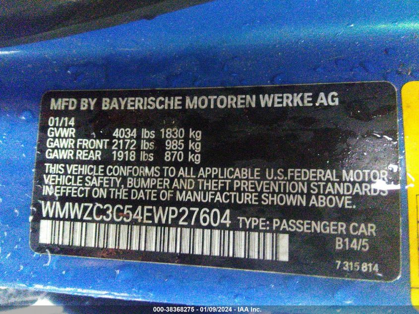 2014 MINI COUNTRYMAN COOPER S WMWZC3C54EWP27604