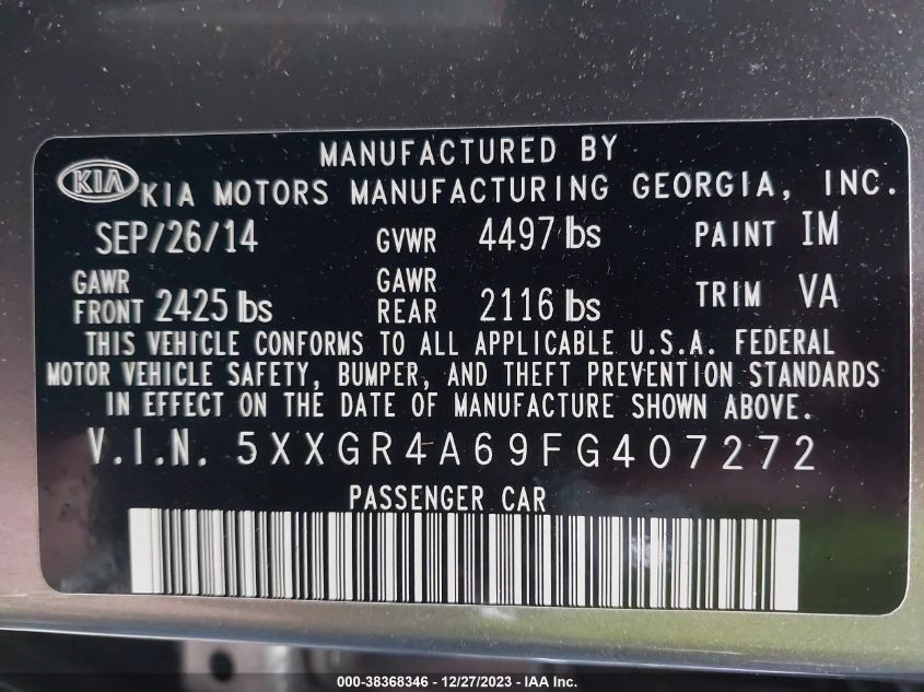 2015 KIA OPTIMA SX - 5XXGR4A69FG407272