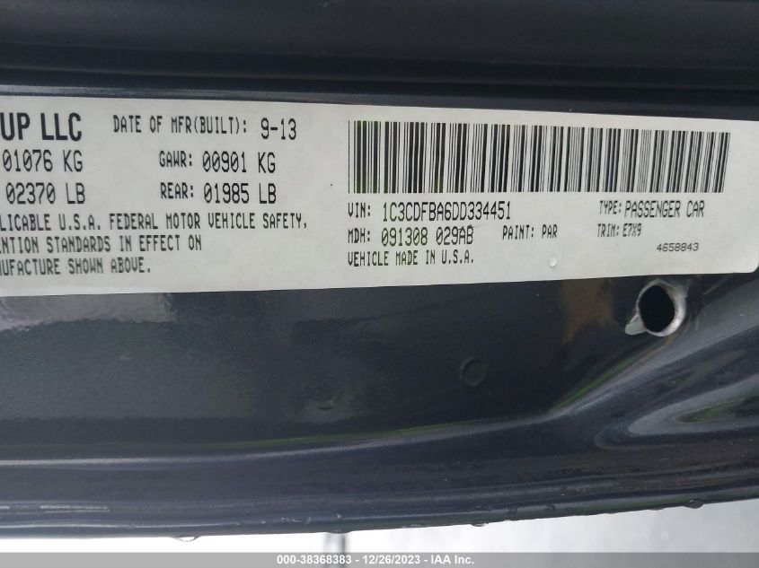 2013 DODGE DART SXT/RALLYE - 1C3CDFBA6DD334451