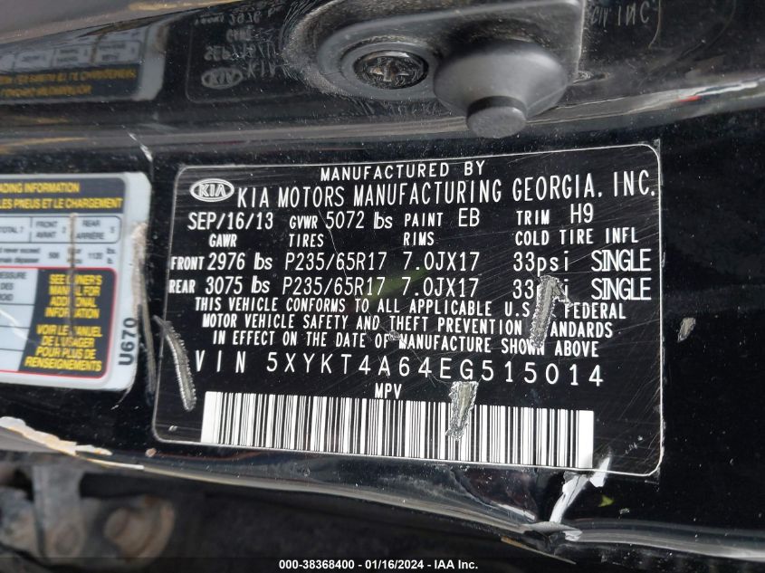 2014 KIA SORENTO LX - 5XYKT4A64EG515014