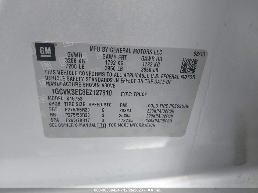 2014 CHEVROLET SILVERADO 1500 2LZ - 1GCVKSEC8EZ127810