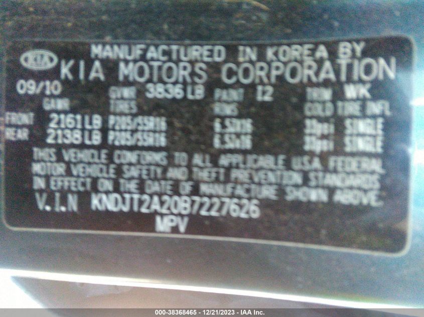 KNDJT2A20B7227626 | 2011 KIA SOUL