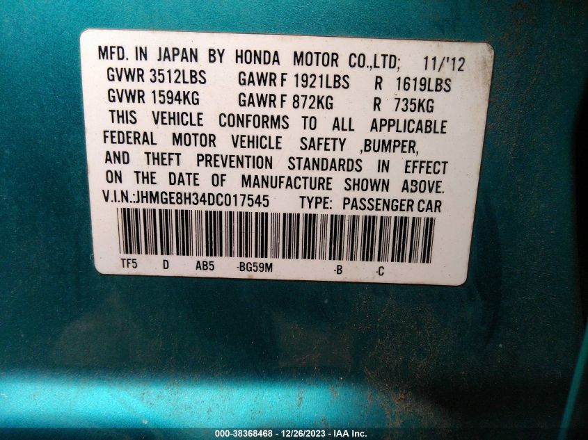 2013 HONDA FIT - JHMGE8H34DC017545