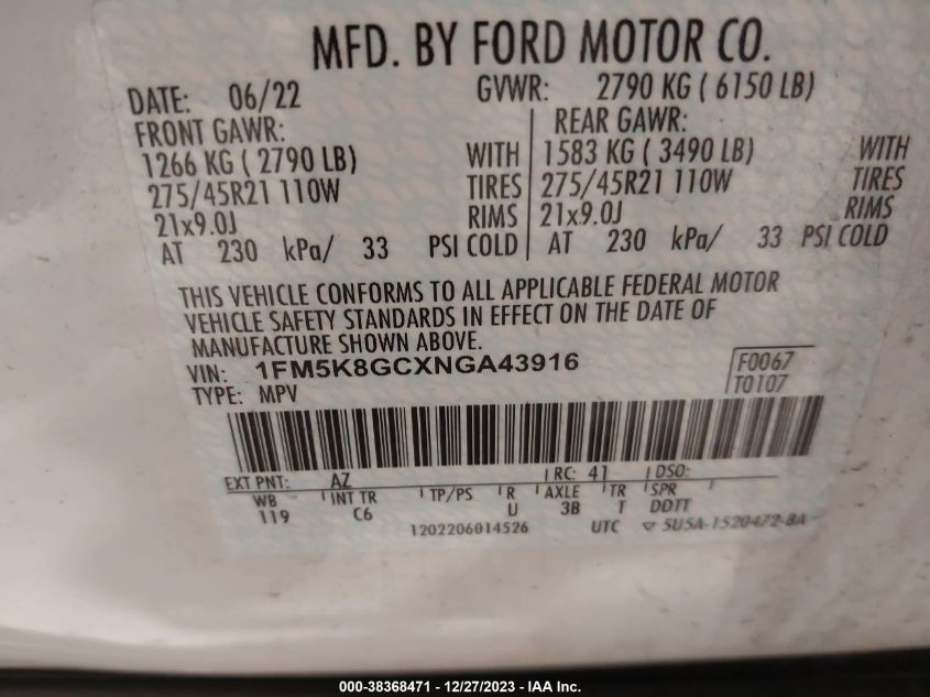 2022 FORD EXPLORER ST - 1FM5K8GCXNGA43916
