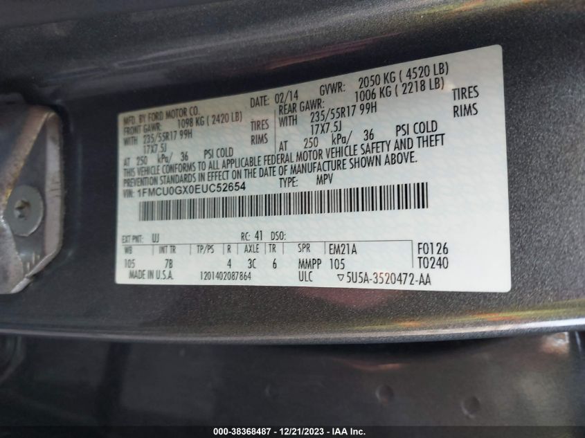 2014 FORD ESCAPE SE - 1FMCU0GX0EUC52654