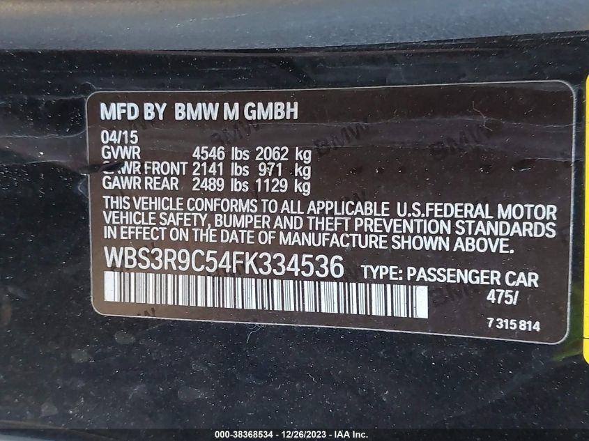 2015 BMW M4 - WBS3R9C54FK334536