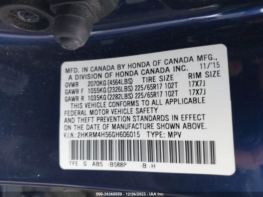 2016 HONDA CR-V EX - 2HKRM4H56GH606015