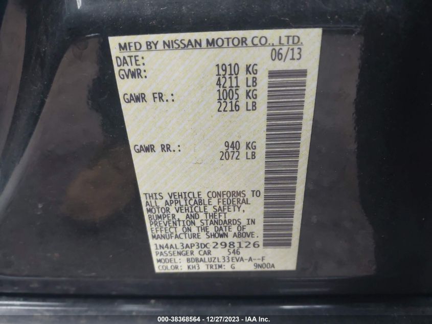 2013 NISSAN ALTIMA 2.5/S/SV/SL - 1N4AL3AP3DC298126