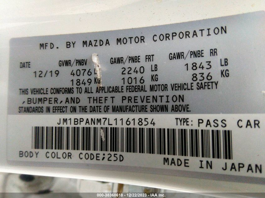 2020 MAZDA MAZDA3 PREMIUM - JM1BPANM7L1161854