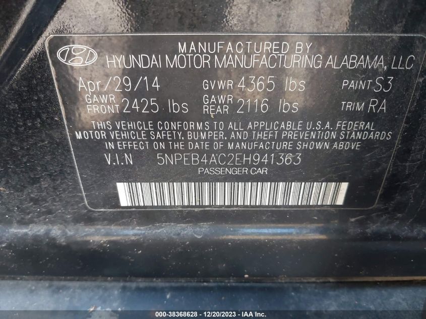 2014 HYUNDAI SONATA GLS - 5NPEB4AC2EH941363