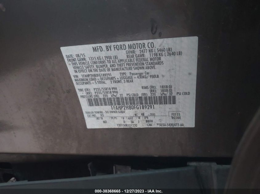 2015 FORD TAURUS SEL - 1FAHP2H80FG189291