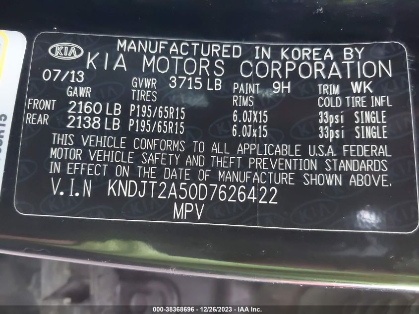 2013 KIA SOUL - KNDJT2A50D7626422