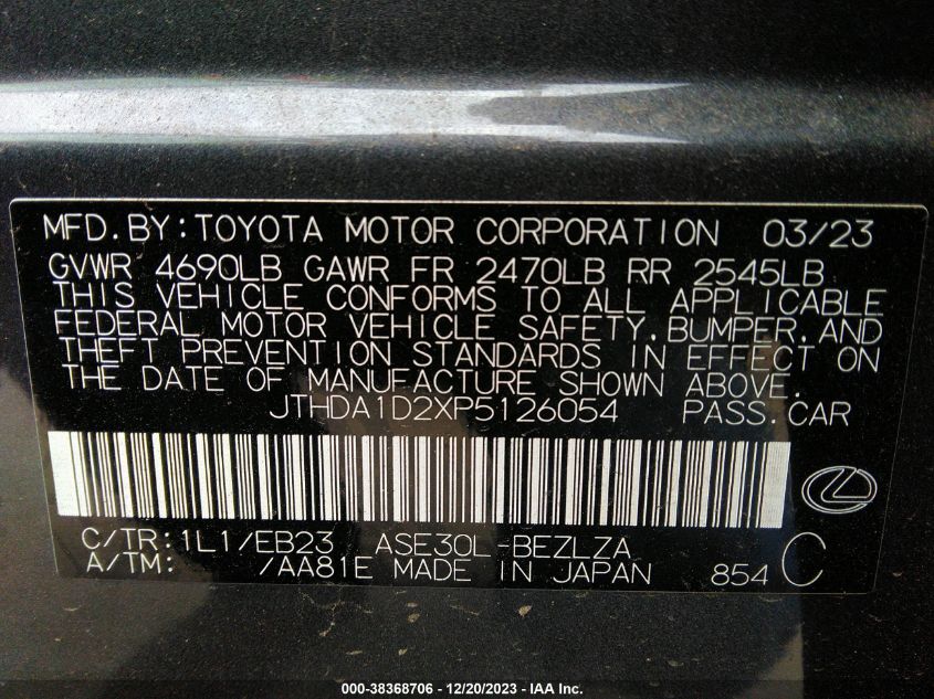 2023 LEXUS IS 300 JTHDA1D2XP5126054