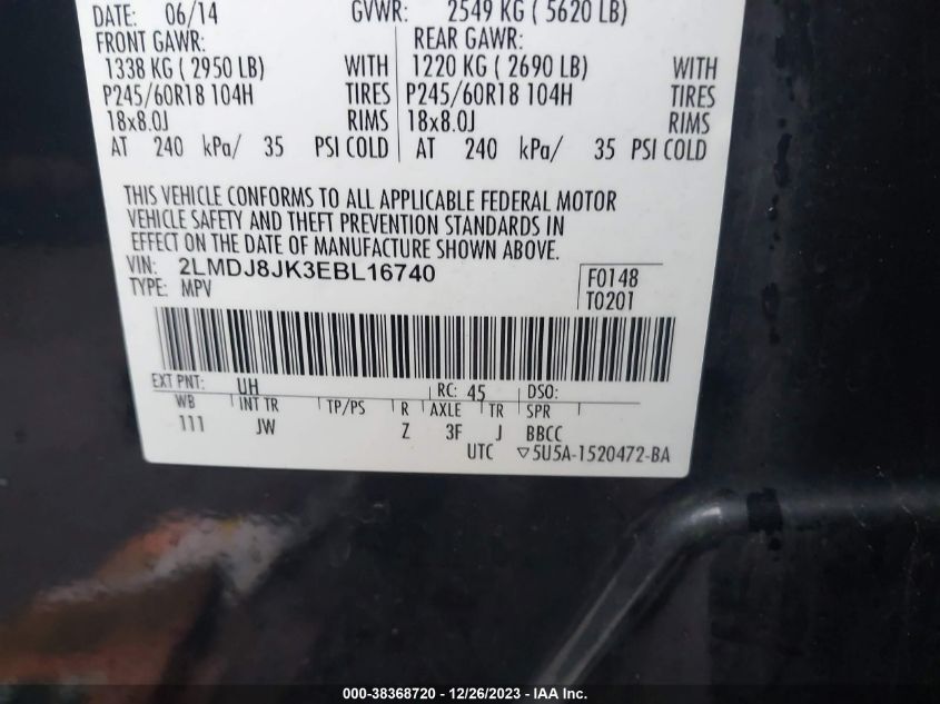 2014 LINCOLN MKX - 2LMDJ8JK3EBL16740