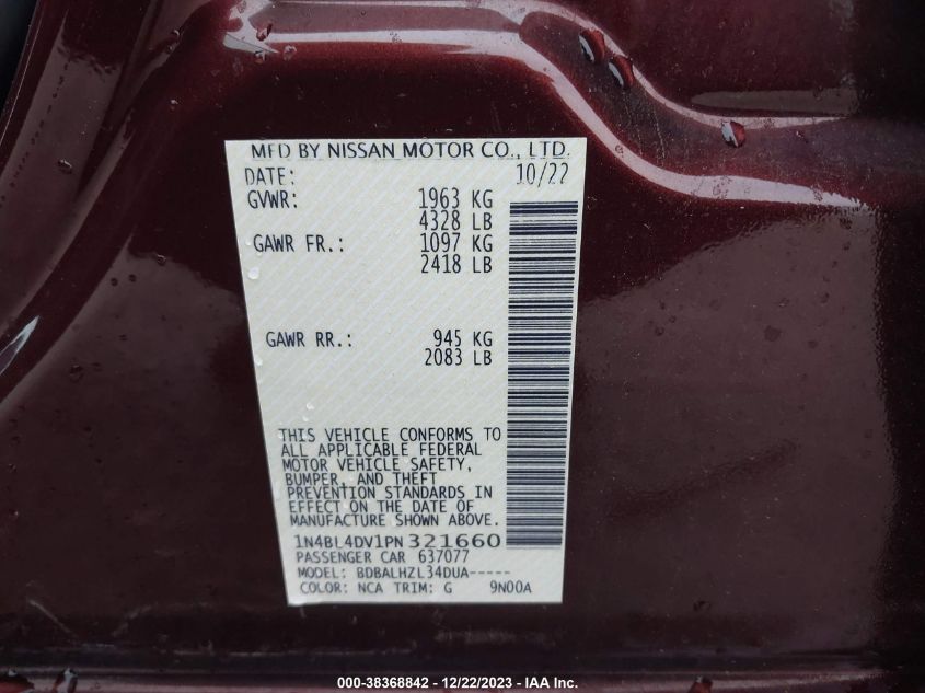 2023 NISSAN ALTIMA SV - 1N4BL4DV1PN321660