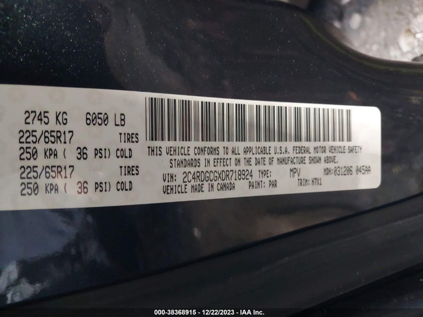 2013 DODGE GRAND CARAVAN SXT - 2C4RDGCGXDR718924
