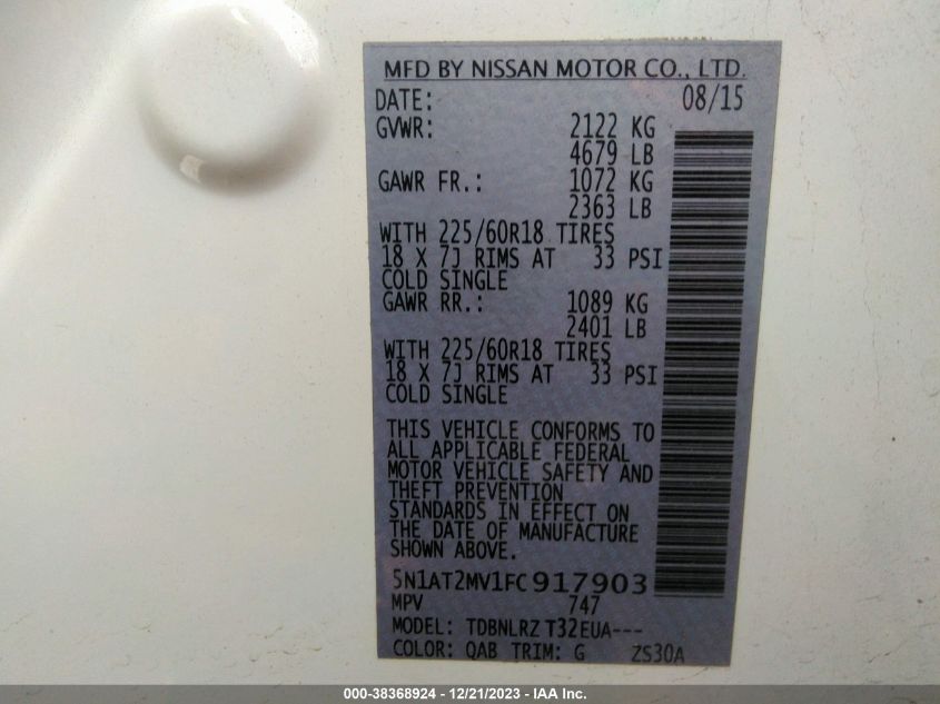 2015 NISSAN ROGUE SL - 5N1AT2MV1FC917903