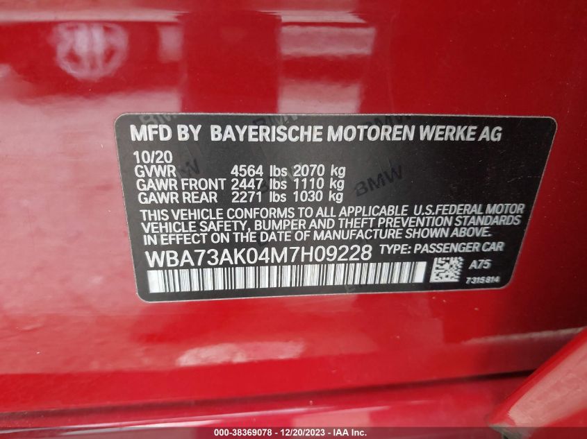 2021 BMW 228I GRAN COUPE XDRIVE WBA73AK04M7H09228