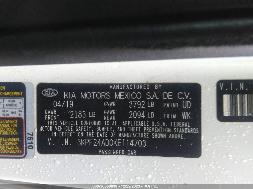 2019 KIA FORTE FE/LX/LXS - 3KPF24AD0KE114703