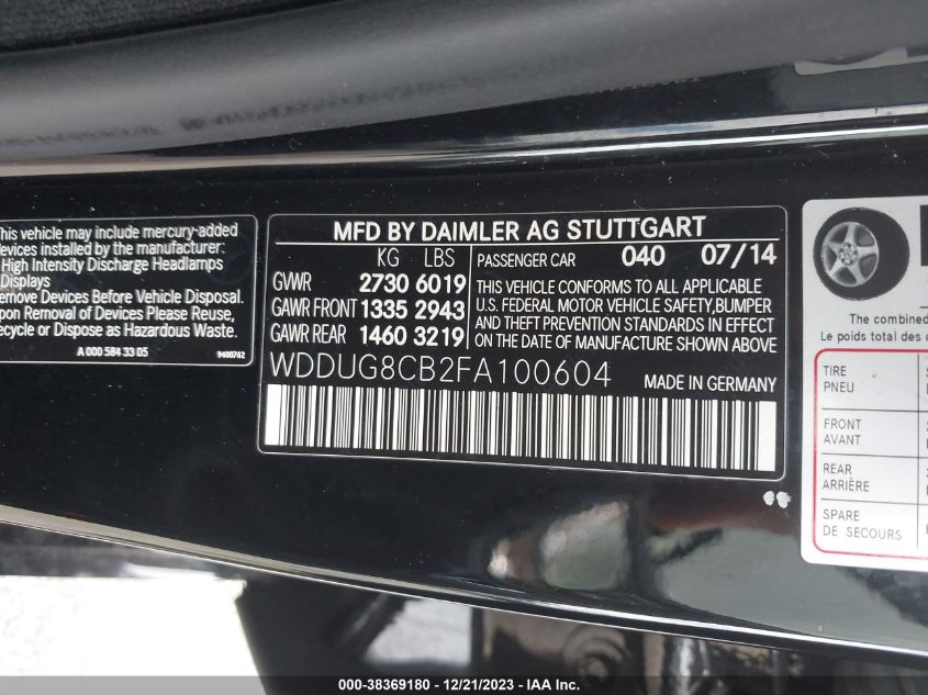 2015 MERCEDES-BENZ S 550 WDDUG8CB2FA100604