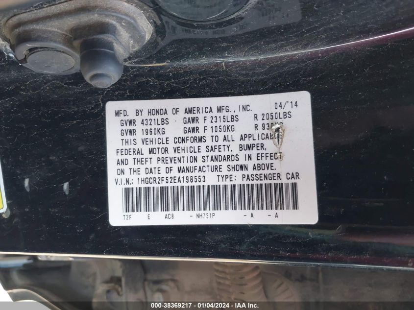2014 HONDA ACCORD SPORT - 1HGCR2F52EA198553