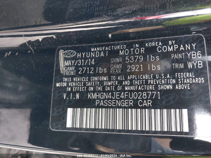 2015 HYUNDAI GENESIS 3.8 - KMHGN4JE4FU028771